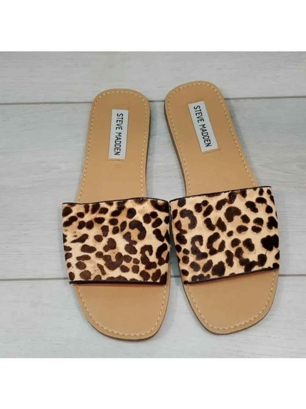 Steve Madden Women Island Animal print  Calf Hair Upper Sandals Flats shoes 6M